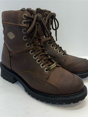 Harley-Davidson Womens 9 Brown Leather Motorcycle Boots Zip 84054 Biker EUC